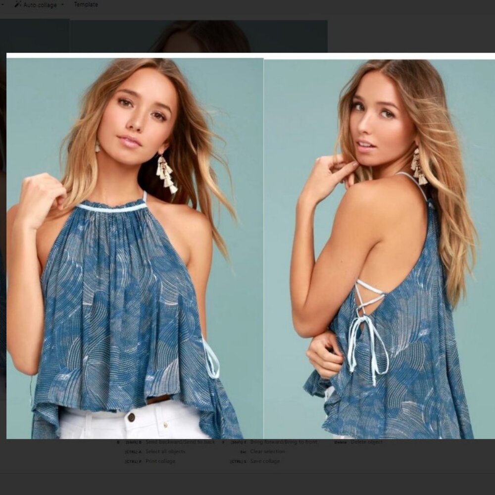 Free People Season in the Sun Halter Tank Top Blouse Blue Side Tie Sleeveless XS